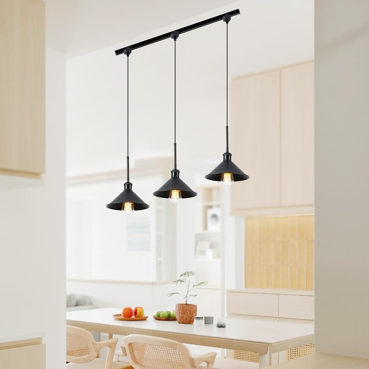 H Type Track Pendant Lighting Black Industrial Ceiling Track Hanging Light Fixtures Pendant, Compatible with H Type Track Lighting Rail, E26 Socket,3 Pack (Bulbs Not Included)