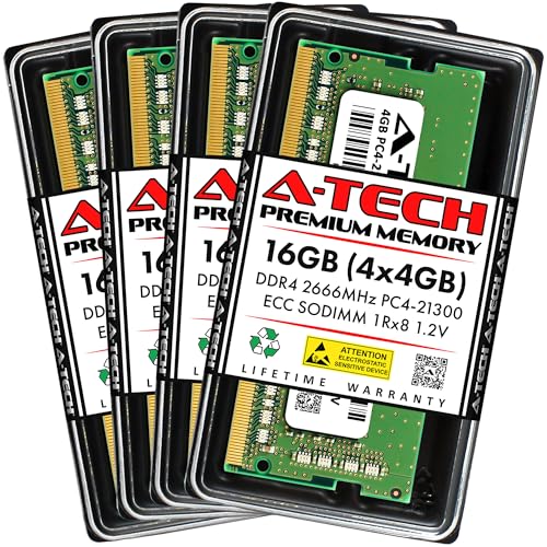 Image of A-Tech 16GB Kit (4x4GB) DDR4 2666MHz PC4-21300 ECC SODIMM 1Rx8 Single Rank 1.2V 260-Pin RAM Memory Upgrade Modules for Microserver, Workstation, and Networking Platforms
