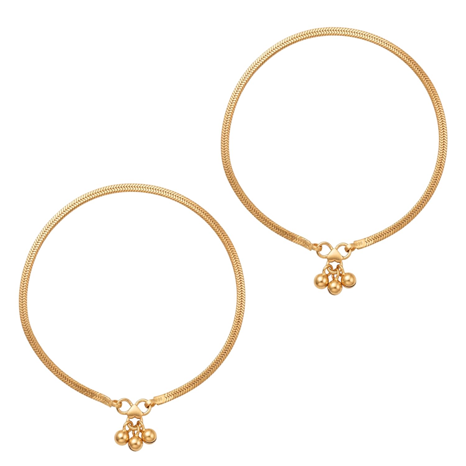 Gold Plated Anklet for Women | Herringbone Chain Ghungroo Payal | Micro Gold Plated Copper Flat Snake Chain Anklet for Girls | Stylish Foot Chain with Heart Lock | Everyday Wear Jewellery Gift-image-13