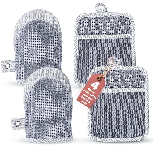 Casa Platino Silicone Oven Mitts & Potholders, 4-Piece – Pot Holders and Oven Mitts for BBQ & Baking, Oven Mitt for Kitchen & Microwave – Heat Resistant Up to 500°F, Durable & Flexible – Indigo