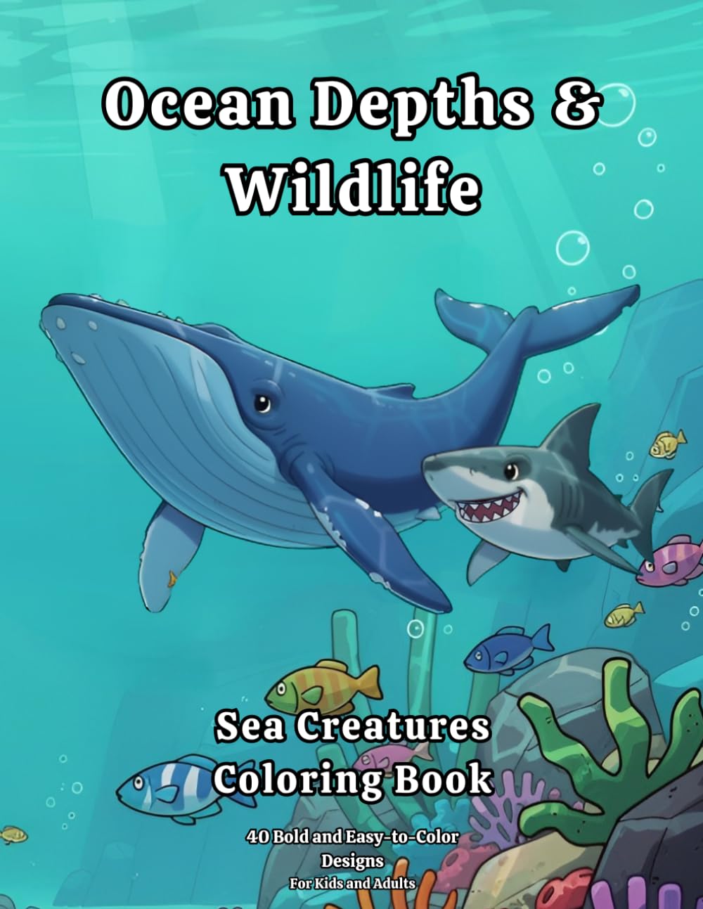 Ocean Depths & Wildlife: Sea Creatures Coloring Book: 40 Bold and Easy-to-Color Designs for Kids and Adults