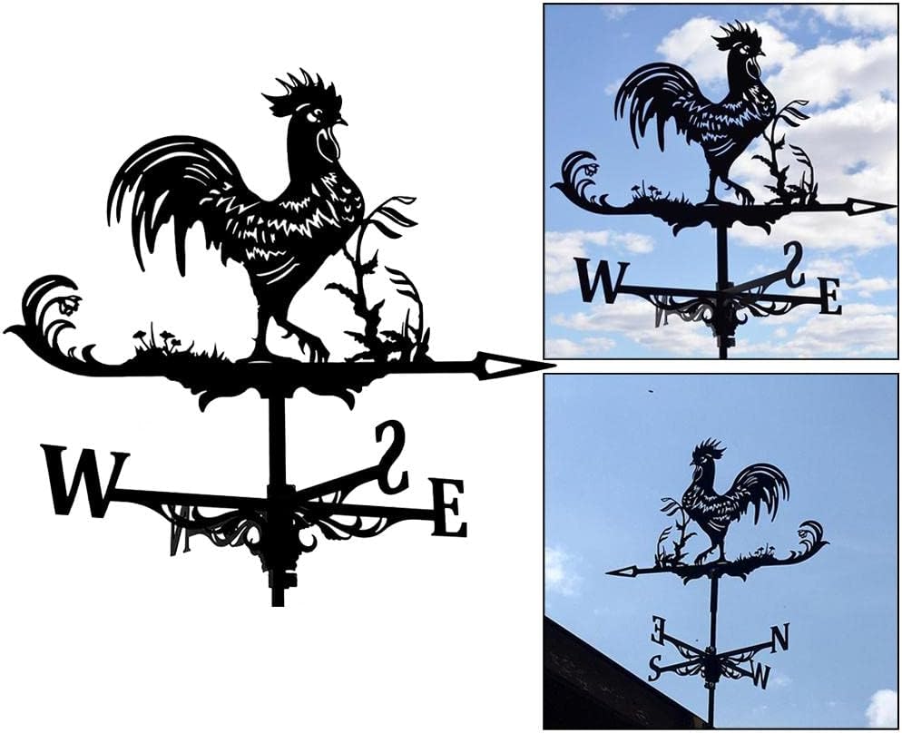 Fenteer Metal Rooster Shape Weathervane Roof Mount Weather Vane Outdoor Scene Chicken Garden Weather Vane for for Shed Garden Yard Patio Decor