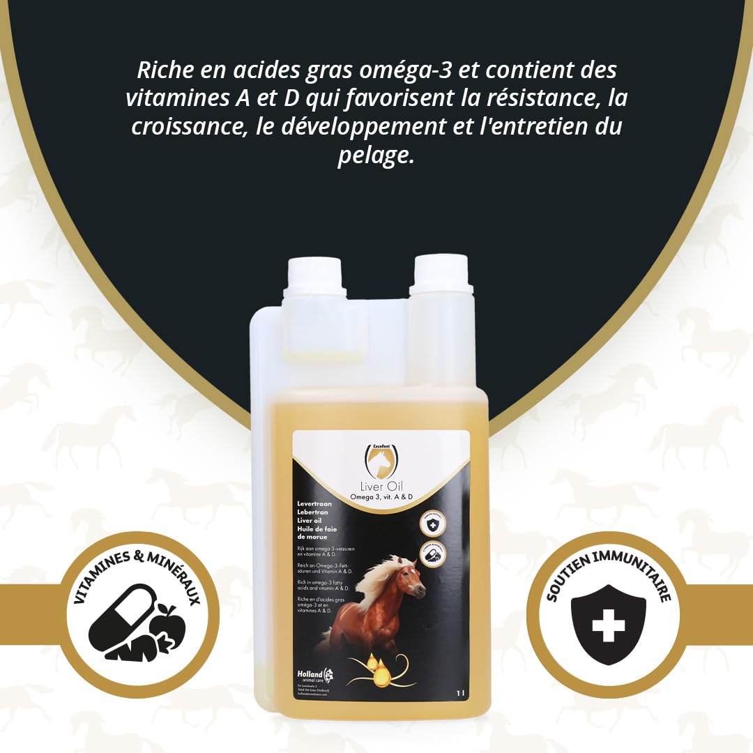 Excellent Liver Oil 1 Liter pour Chevaux Soutenir la Résistance Croissance Développement Entretien du Pelage