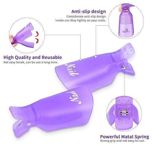 Miniatura 2 de MORGLES Kit removedor de esmalte de uñas de gel con clips de uñas, 300 toallitas quitaesmalte de gel, lima 100180, empujador de cutículas,