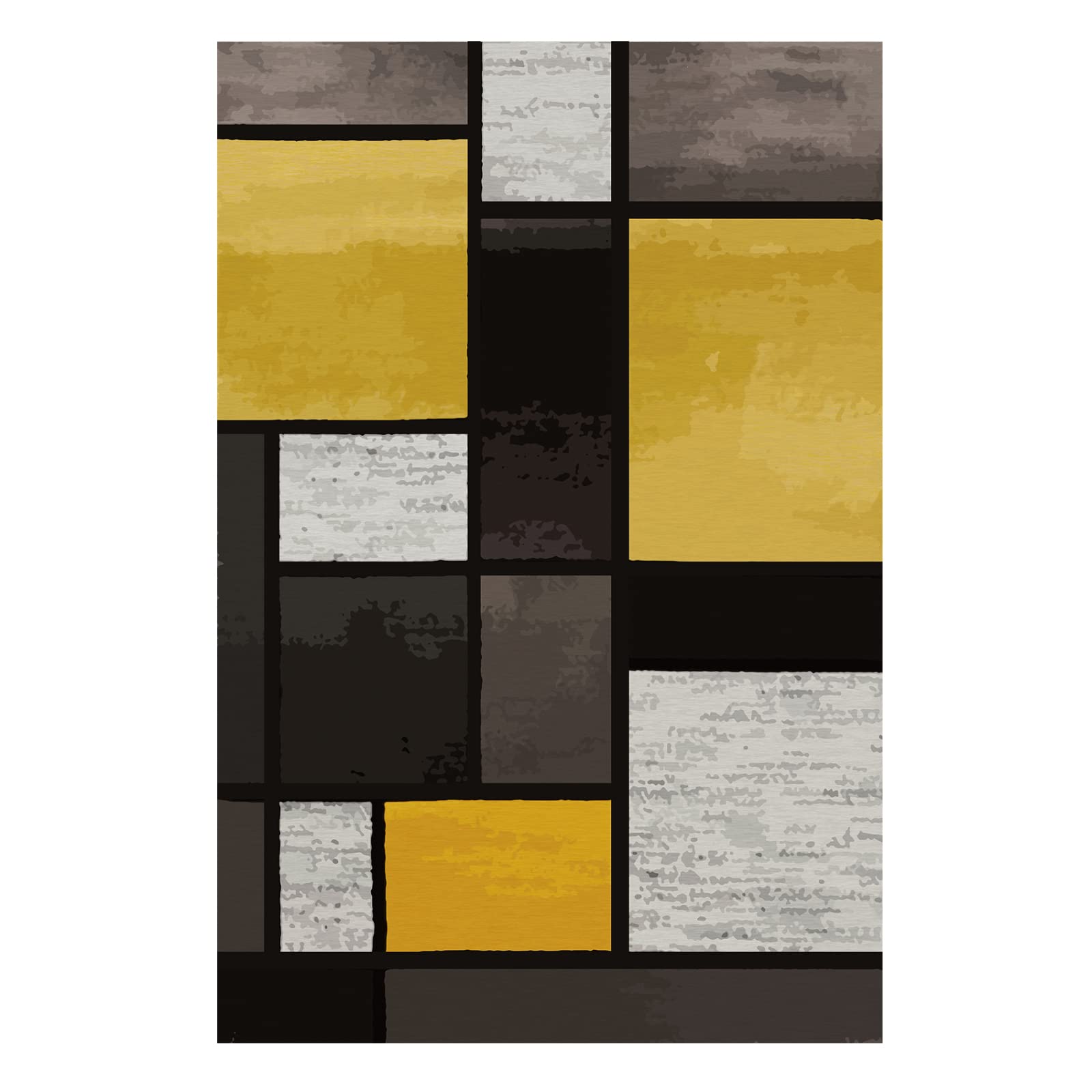 Dywan podłogowy, żółty czarny szary geometryczny design, żółty, 120 x 170 cm, miękkie dywaniki o niskim runie, mały antypoślizgowy dywan do salonu, sypialni,