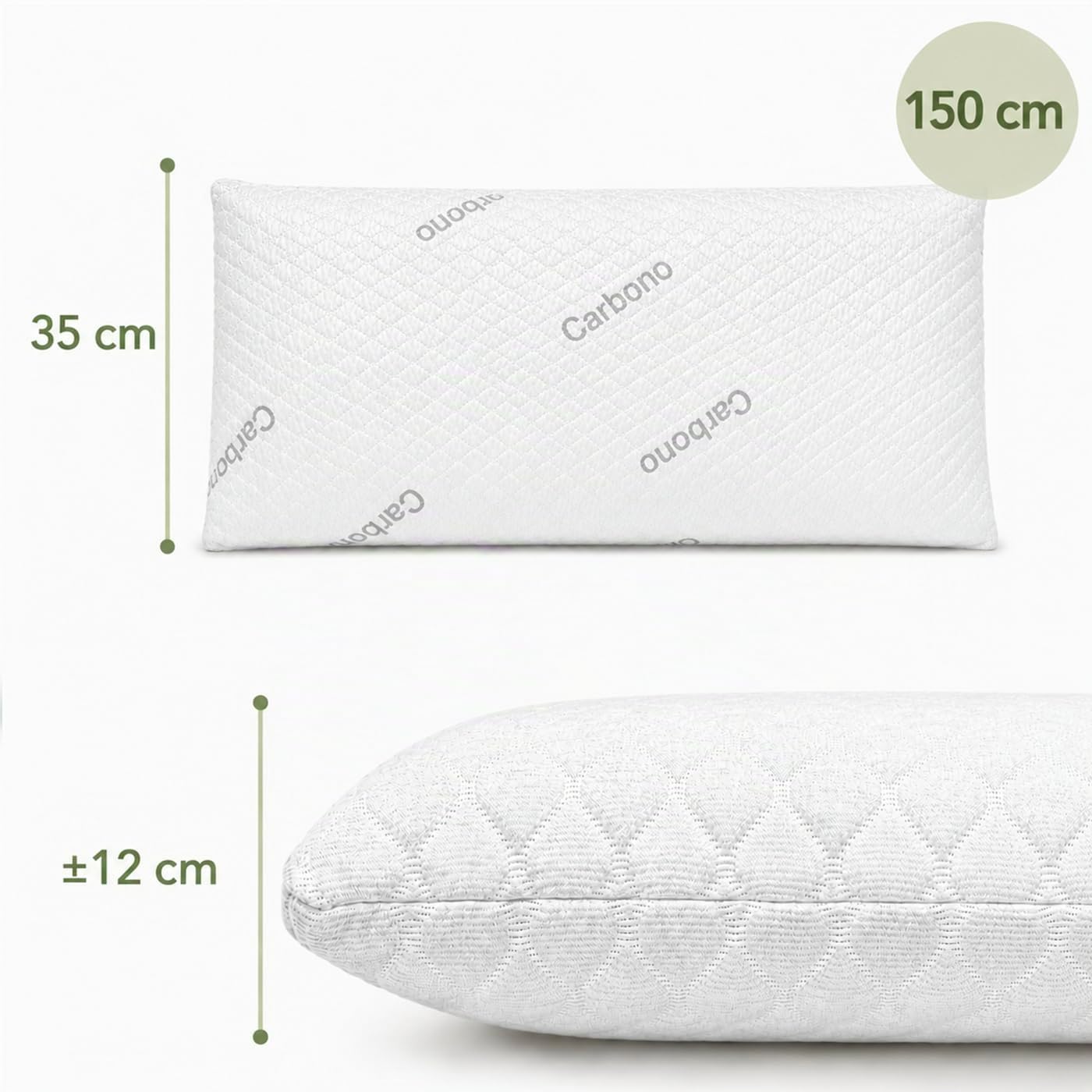 ACCRUX-Almohada Viscoelástica de Carbono núcleo 100% Viscoelástico (150cm) | Almohada de Carbono con Funda Stretch Extraíble. Antialérgica, Transpirable, Suave, Ergonómica y Máximo Confort