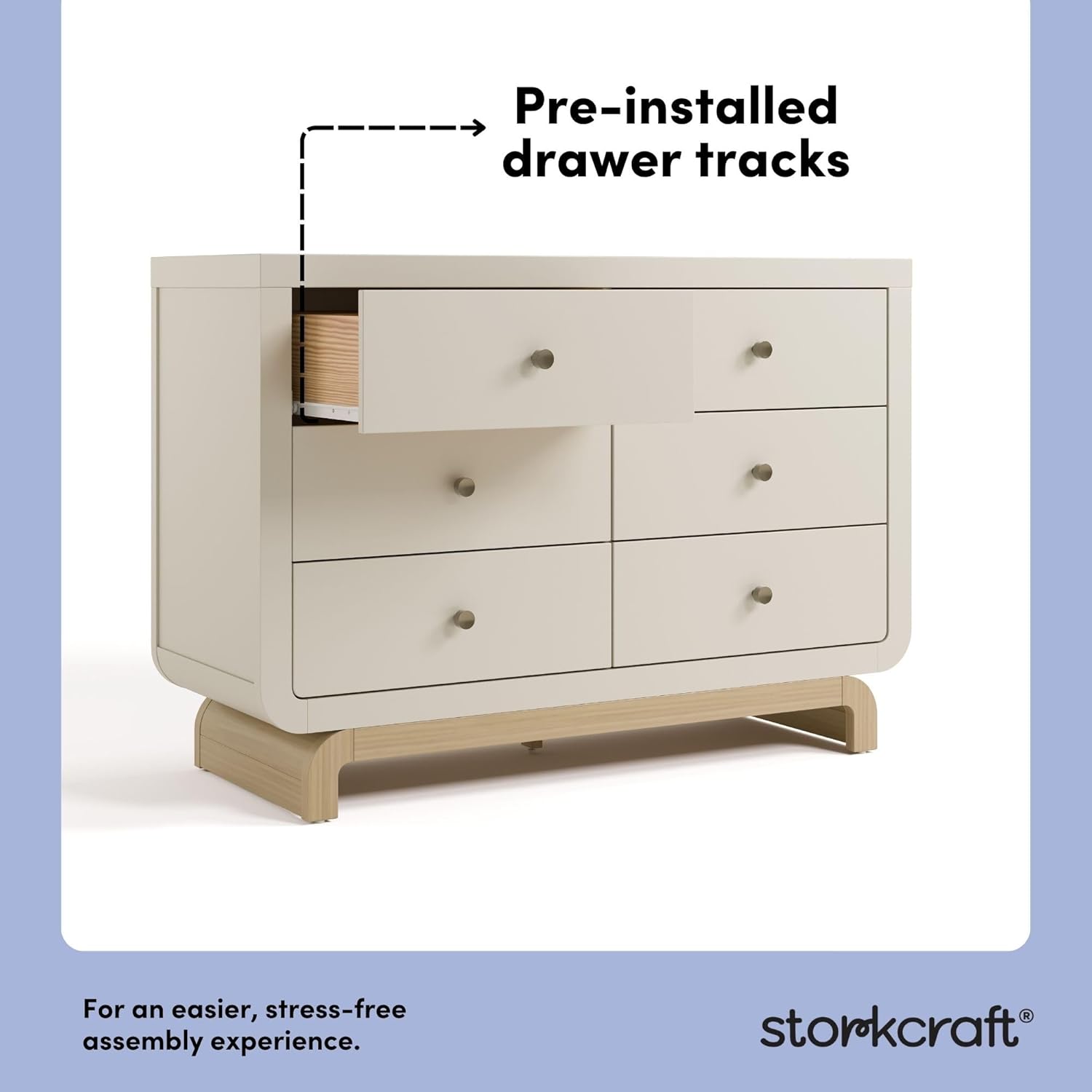 Storkcraft Santorini 6 Drawer Double Dresser (Frosted Oat with Driftwood) - GREENGUARD Gold Certified, Interlocking Drawer System, Dresser Drawer Organizer for Kids Bedroom 6 Drawer Dresser Frosted Oat With Driftwood