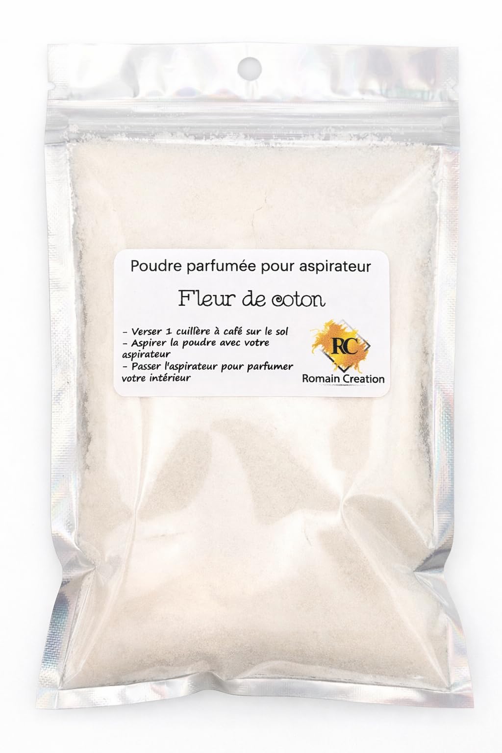 Poudre Aspirateur Parfumée Fleur de Coton – Romain Creation – Poudre Désodorisante Maison – Fait Main - 140 g