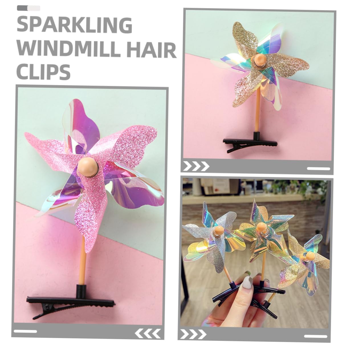 Beavorty 60 Stück Windmühlen Haarnadeln Glitzer Haarspangen Mädchen Haar Accessoires Windmühlen Haarspangen Haar Accessoires Für Mädchen Glitzernde Für