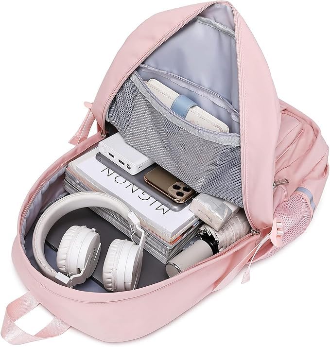 Image of Girls School Backpack with Small Zipper Pouch Fashion Nylon Backpack Multi Compartment Large Capacity Bag with Padded Shoulder Straps & Handle for School Travel Camping College