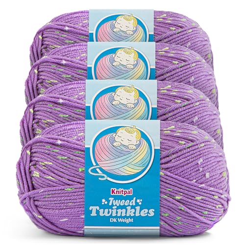 Image of Tweed Twinkles Soft Baby Yarn for Crocheting, 4-Pack (696Yds / 400G), Free Patterns - Acrylic Baby Blanket Knitting Yarn with Flecks - Size 3 DK Light Worsted Weight - Wisteria Purple