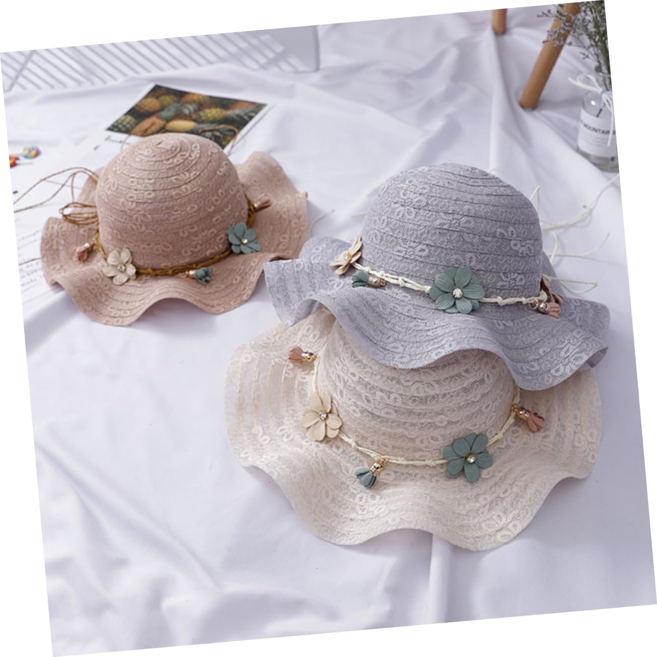 FRCOLOR Sonnenhut Für Strand Kleinkinder Breit Schutz Weiß Hut Für Kleinkindmädchen Kinderhüte Groß Stroh Motorhaube Kleinkind Mädchen Sonnenhut Kindermütze Hölzern