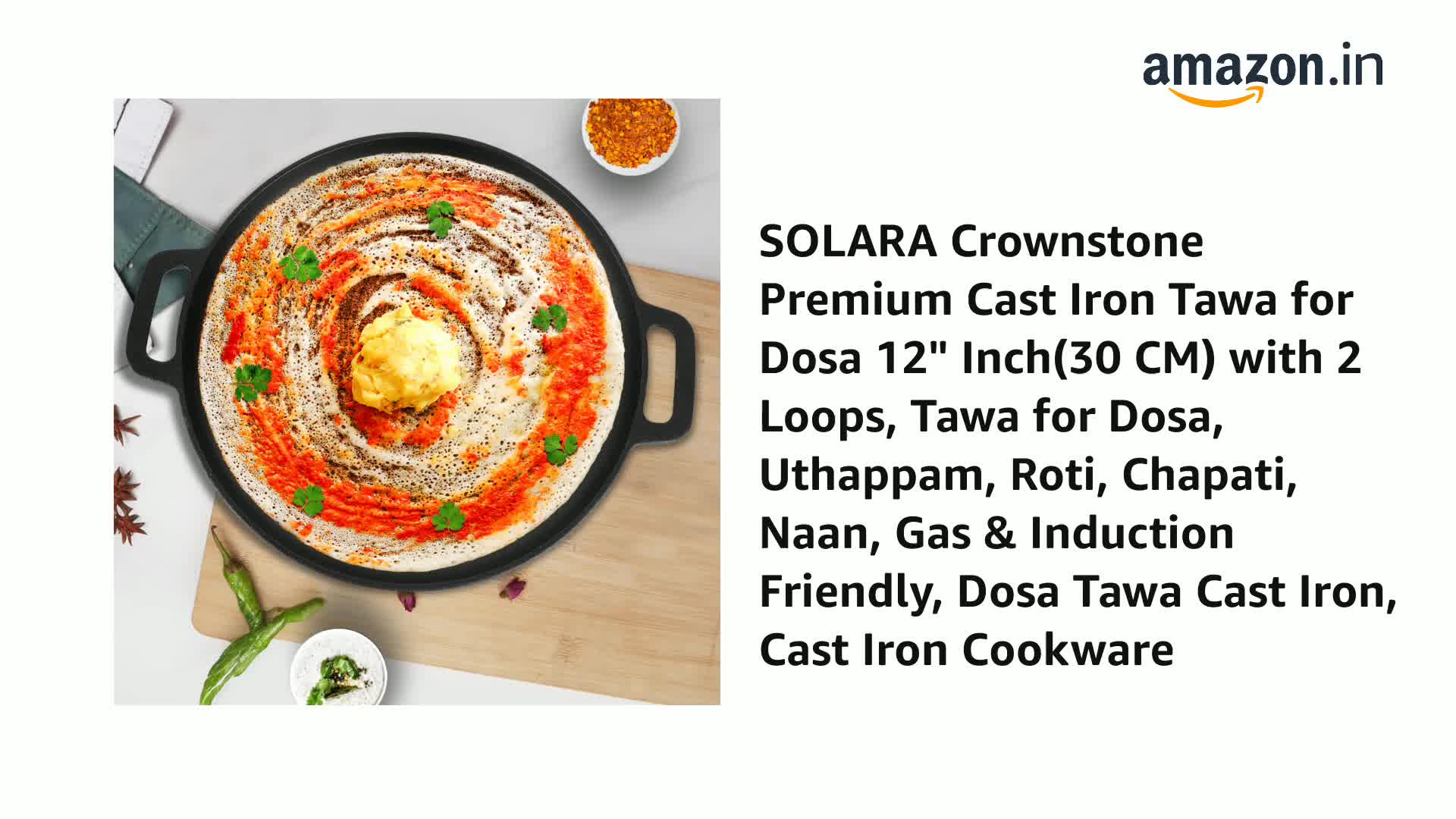 Buy SOLARA Crownstone Premium Cast Iron Tawa for Dosa 12" Inch(30 ...