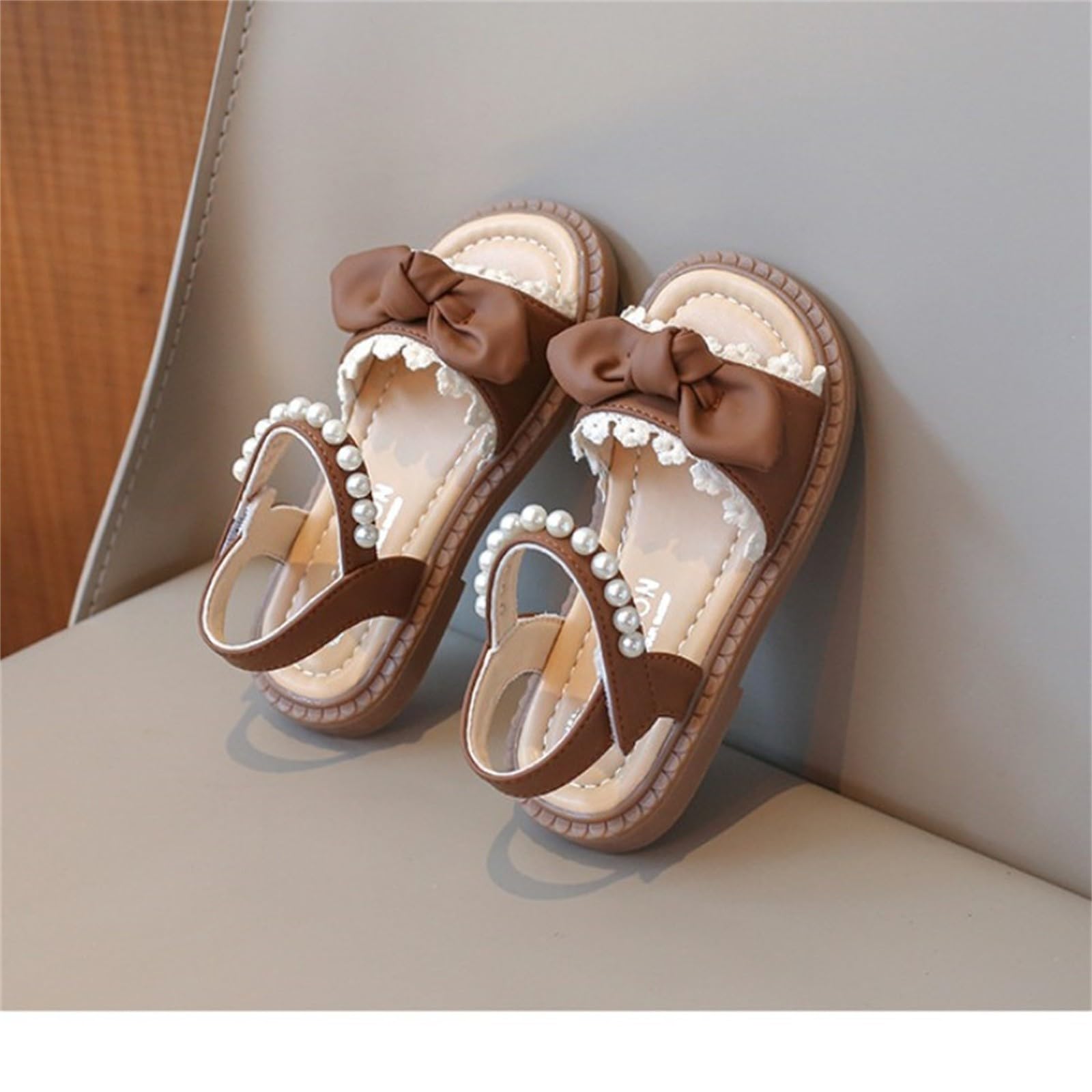 Genérico Chica Multicolor Hermoso Sandalias con lazo y perlas para niñas, verano Chica Metálica Exterior Sandalias