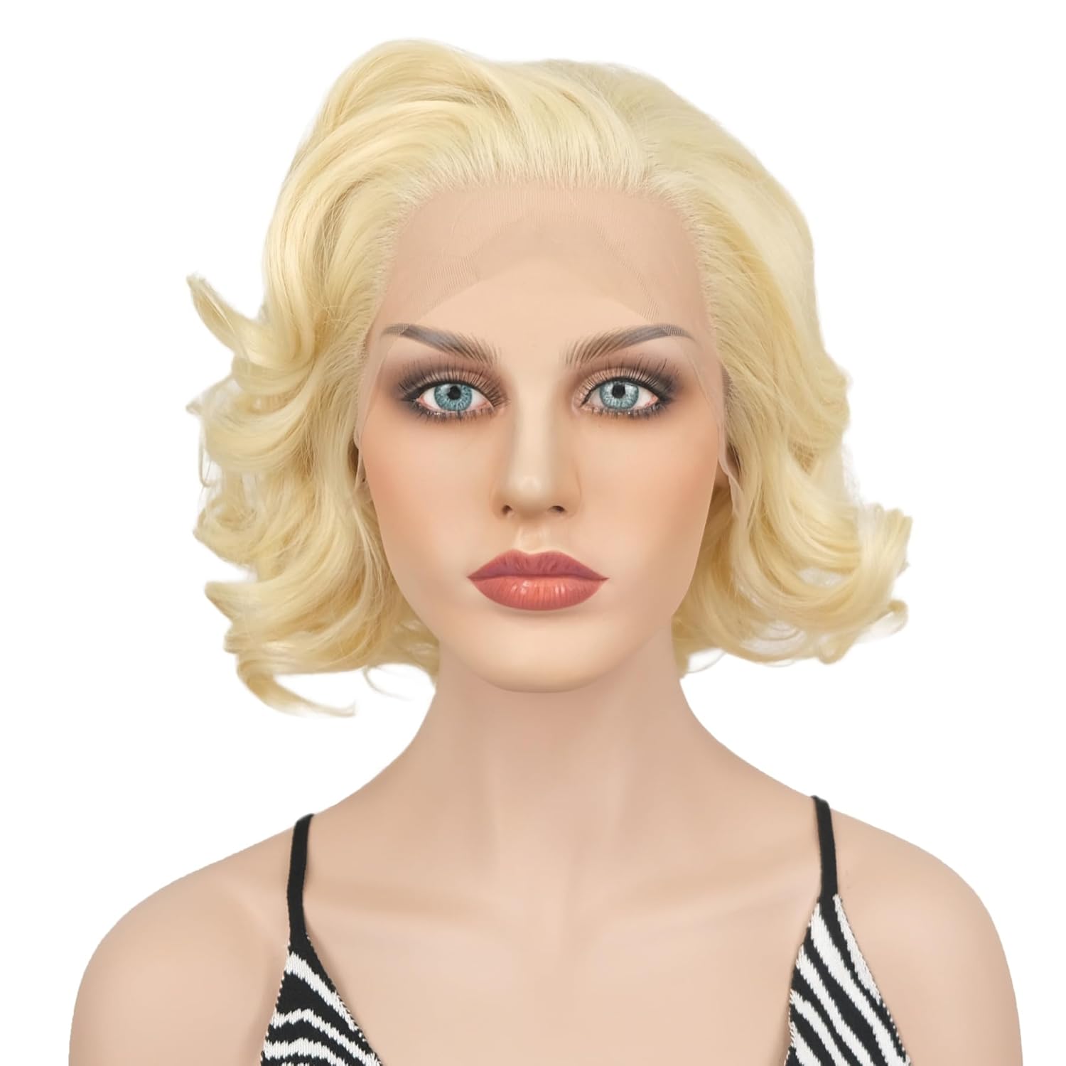 Wiginway Short Synthetic Wavy Lace Front Wig 13x3 Lace Frontal Wigs for Women Cosplay Party Wig Shoulder Length 10 Inch (Blonde)