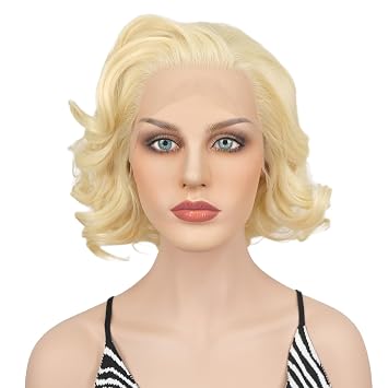 Wiginway Short Synthetic Wavy Lace Front Wig 13x3 Lace Frontal Wigs for Women Cosplay Party Wig Shoulder Length 10 Inch Blonde