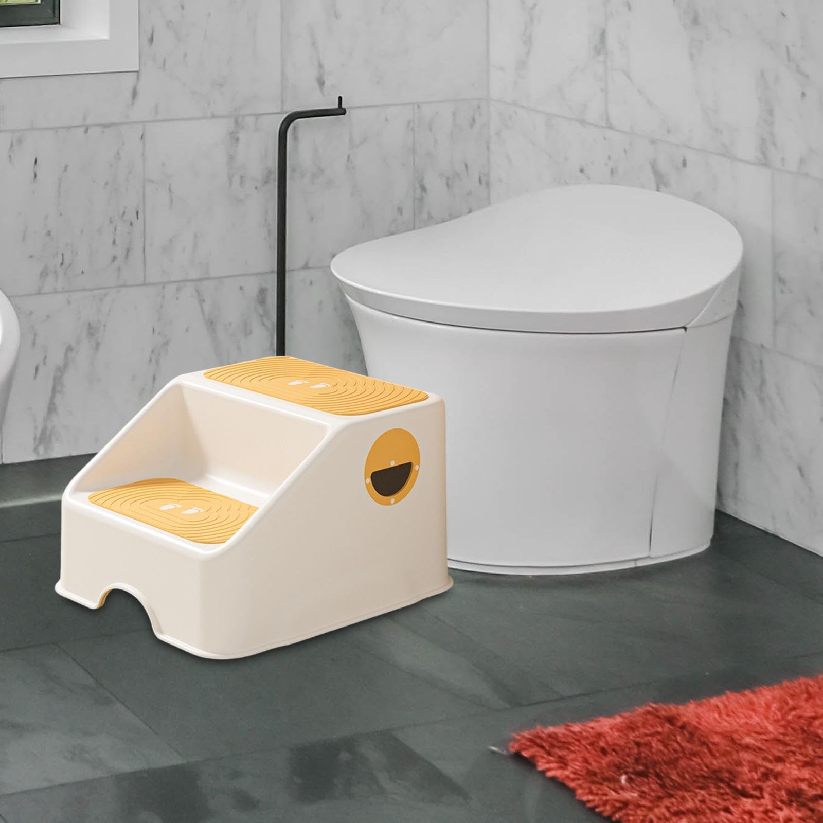 Sgabello Antiscivolo per Bambini a Doppio Gradino, Panca Da Bagno per Bambini, Sgabello per WC, Panca per Bambini, Superficie Antiscivolo E Resistente, Giallo, Taglia unica bambino