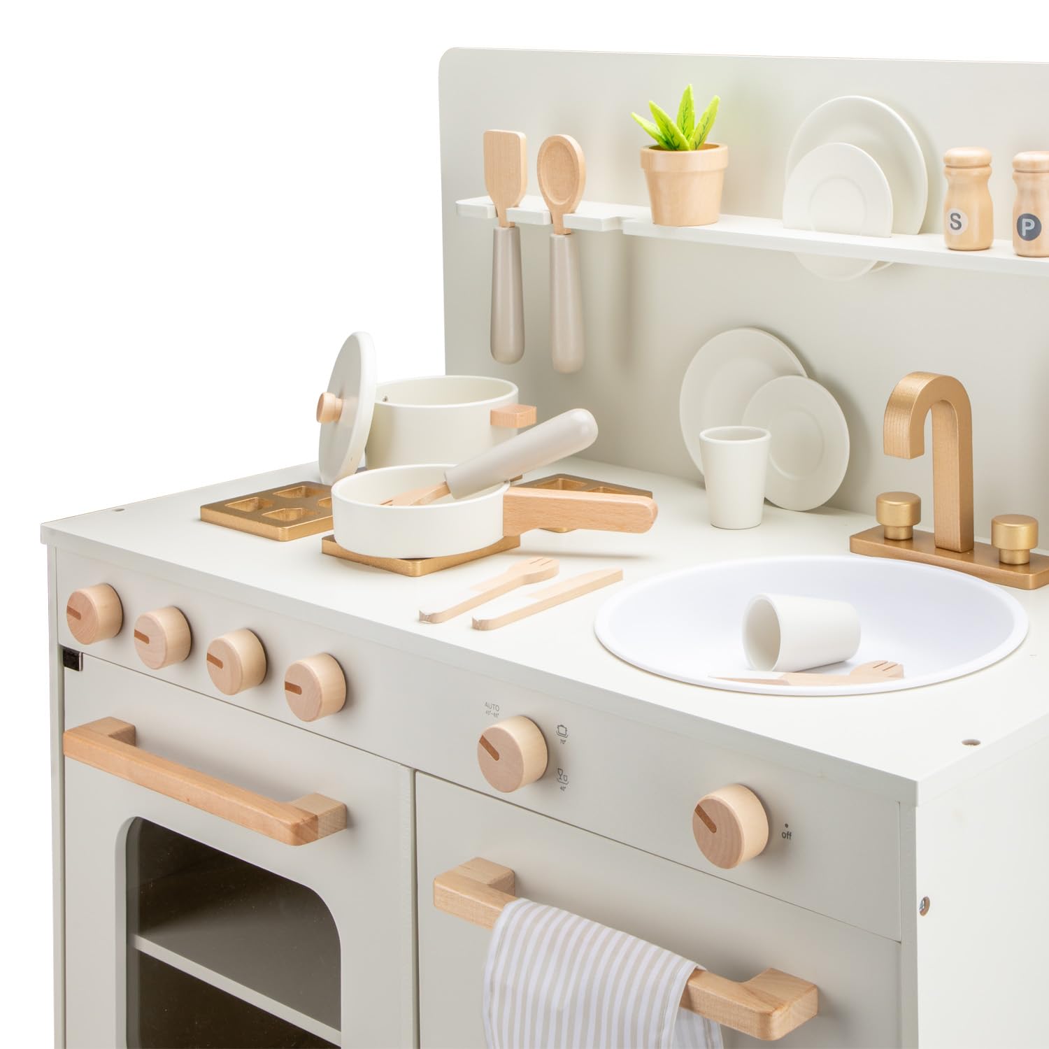 Woet® Cucina Giocattolo in Legno con Lavastoviglie per Bambini - Forno, Lavandino e 23 Accessori - Set Chef di Imitazione - Dai 3 Anni in Su