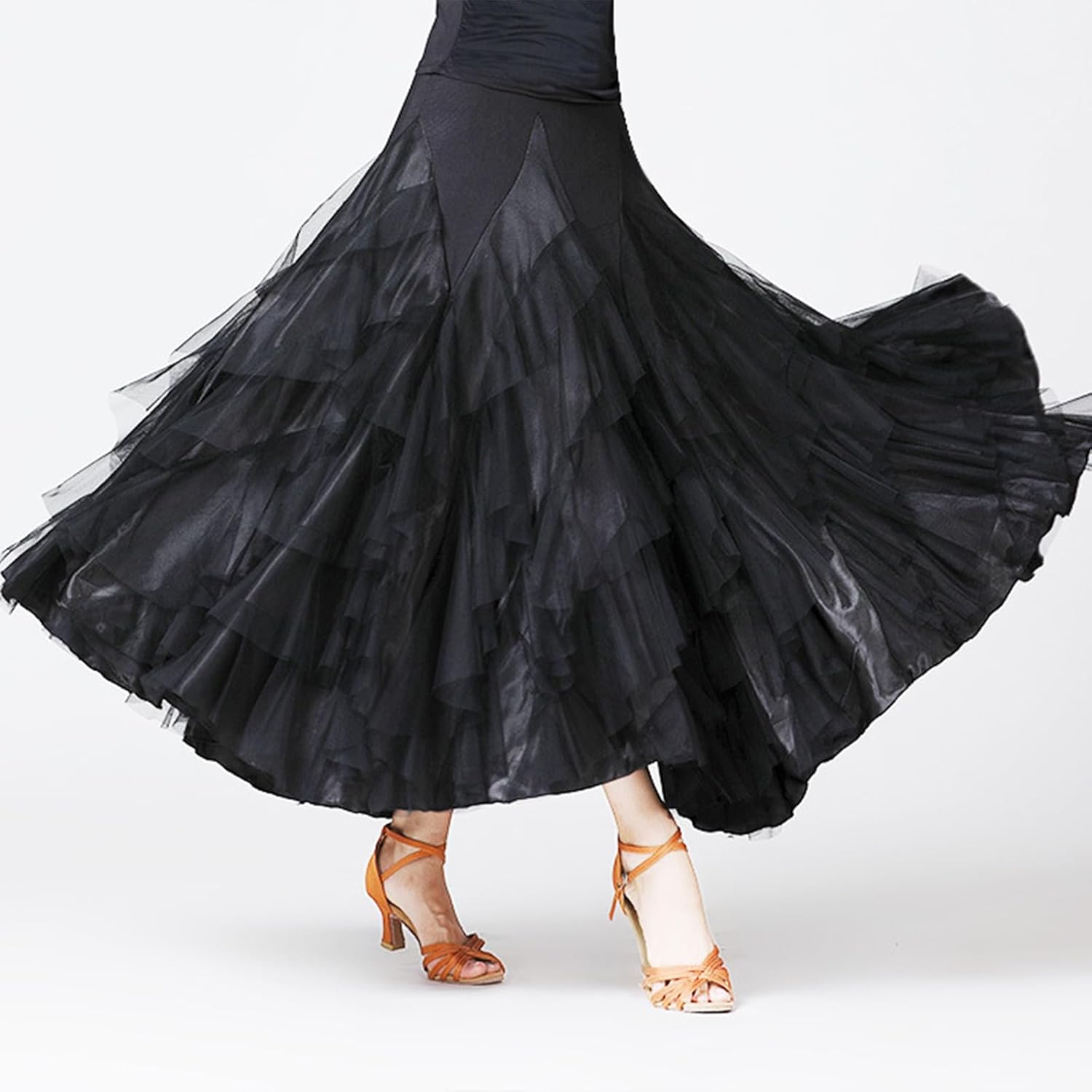 Women Ballroom Latin Dance Skirt Long Swing Tiered Skirt Long Flowy Maxi for Halloween Performance Music Party - Image 4