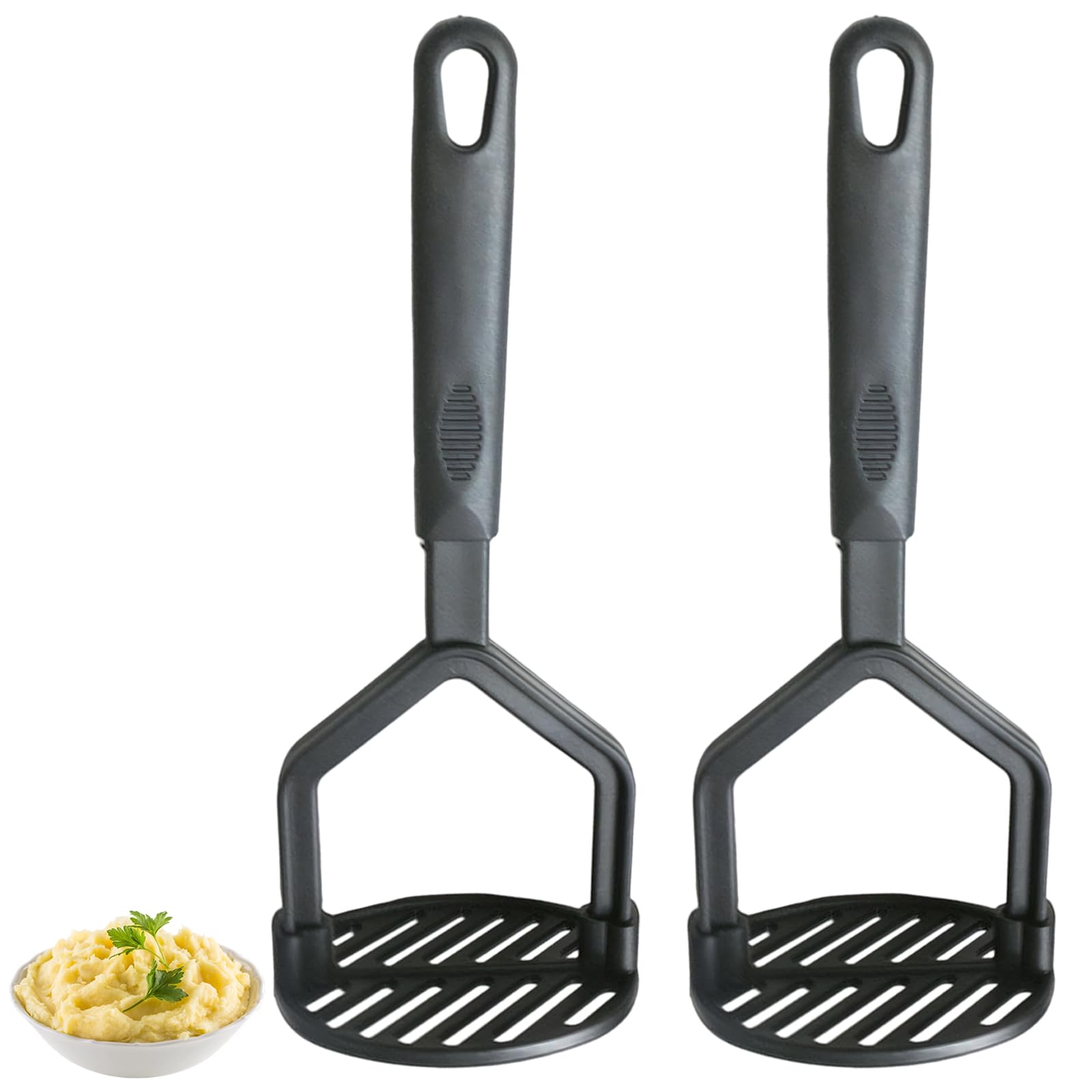 2 Pcs Potatoes Masher, Silicone Potato Masher, Potato Mashers for Non Stick Pans, Mash Potato Masher with Comfortable Grip, Durable and Easy to Clean