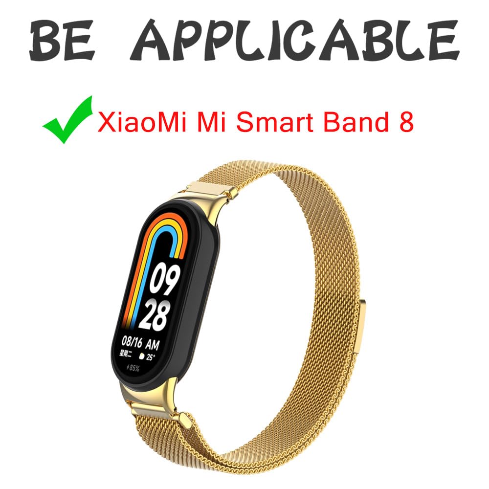HchenH Bracelet Compatible with Xiaomi Mi Band 8, Stainless Steel Metal Adjustable Replacement Strap, Soft Breathable, Magnetic Mesh Woven Watch Straps for Xiaomi Mi Band 8 - Image 2