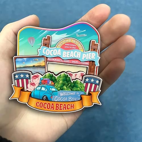 Miniatura 4 de Cocoa Beach - Imán para nevera de la colección de madera 3D de madera hecha a mano para viajes, recuerdos de la ciudad, decoración del hogar, regalo