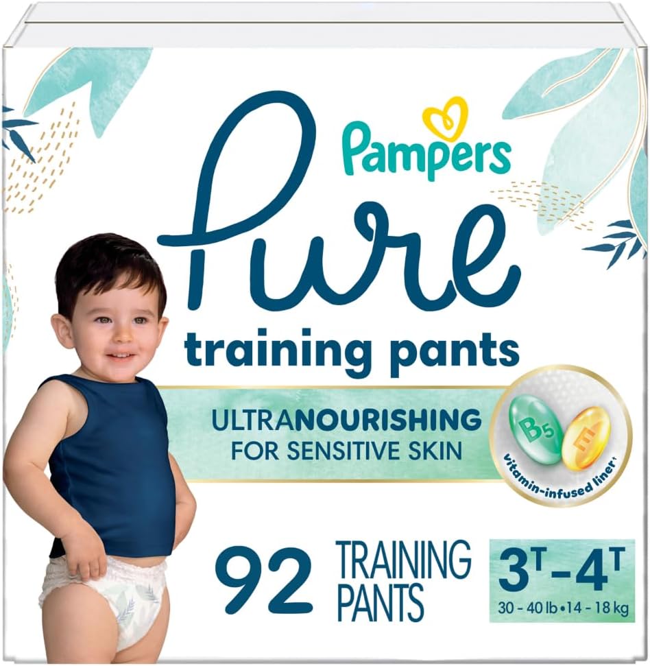 Pampers Pure Protection Training Underwear, Unisex, Size 3T4T, 92 Count, Premium, Hypoallergenic, Soft, Absorbent 3T-4T 92