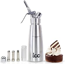 ICO Sifon de Cocina en Acero Inoxidable Profesional. Dispensador Crema para Nata Montada, Espumas, Postres, Cremas, Salsas, Preparaciones Aireadas y Licores de Infusion, 500ml