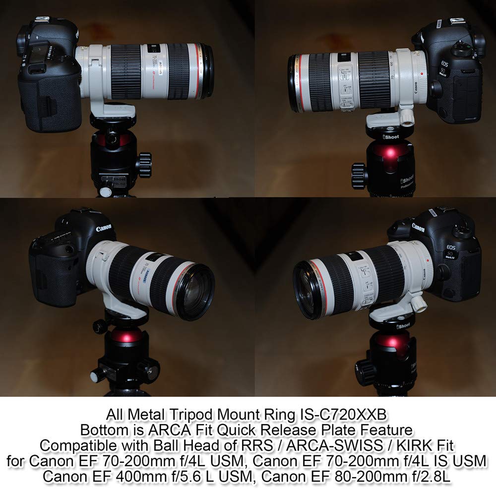iShoot Anello di montaggio per treppiede Collare obiettivo compatibile con Canon EF 70–200mm f/4L (IS) USM, EF 400mm f/5.6 l USM, EF 80–200mm f/2.8l, Porta Staffa Supporto Arca Piastra Sgancio Rapido