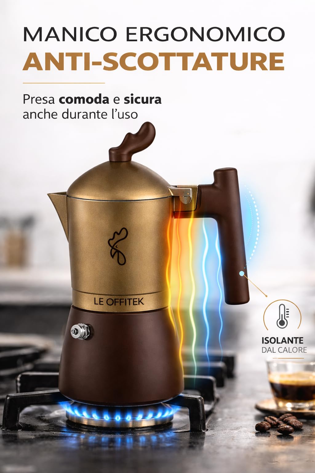 Orziera ORZE' 2 TZ, Alluminio, Alta qualità, Manico ergonomico, Valvola Anticalcare, Piastrina Filtro Acciaio Stirato