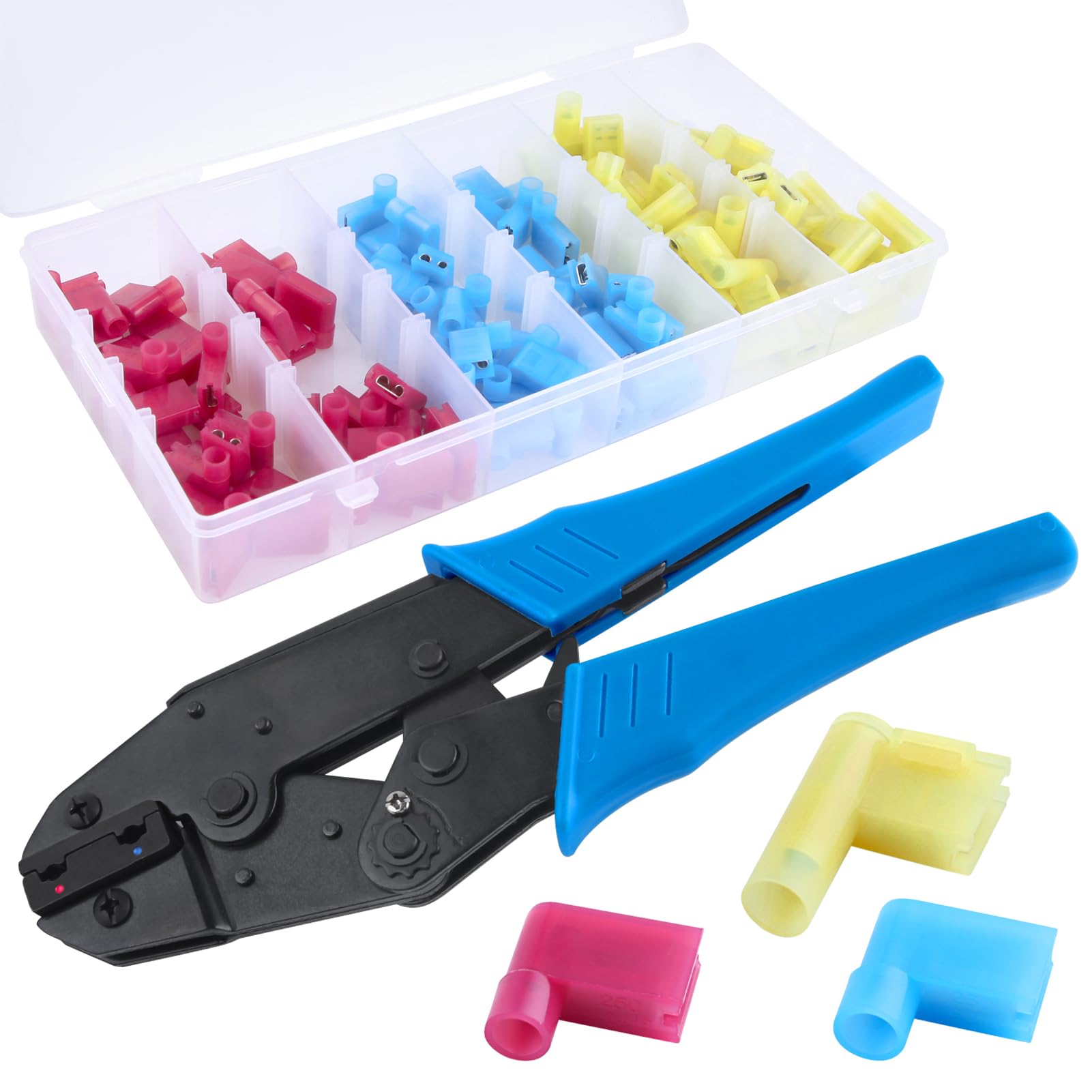 LEONTOOL 111PCS Right Angle Spade Connector Assortment Kit (22-18 16-14 12-10AWG) with Flag Terminal Crimper