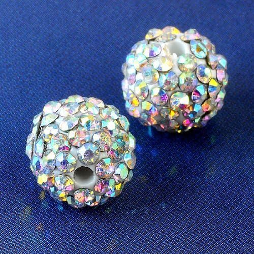 5pcs 10mm Ab Crystal Resin Disco Ball Round Loose Beads Pave Spacer Findings