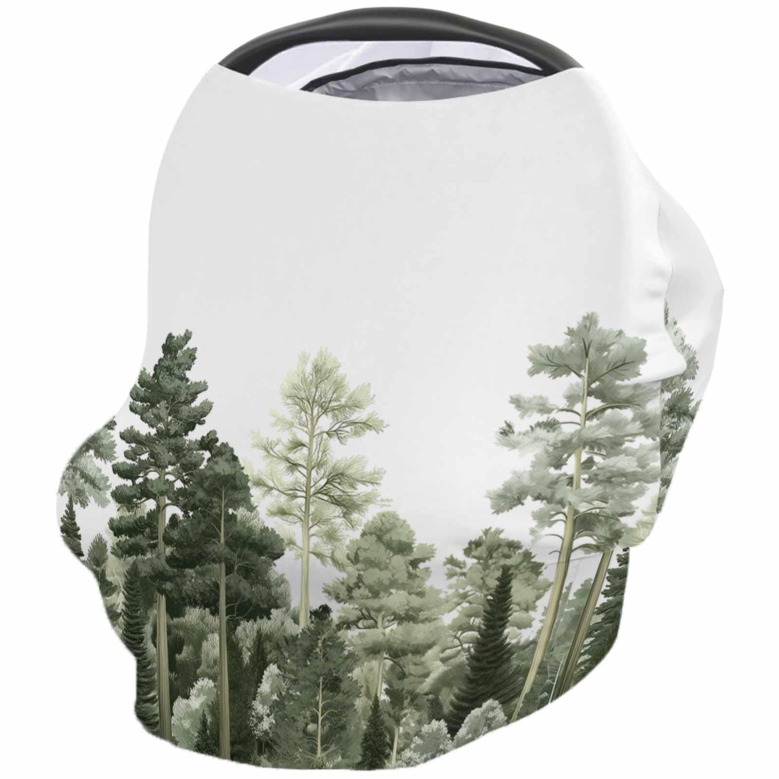 Nursing Cover for Breastfeeding Scarf, Green Pine Tree Forest Watercolor Hand Drawn Baby Car Covers Super Soft Multi Use for Canopy Shopping Cart Cover Blanket Stroller Cover