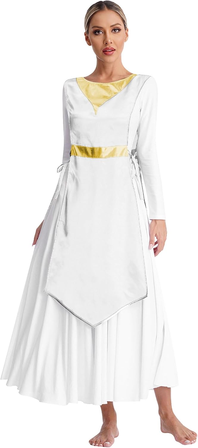 TiaoBug Womens Praise Dance Overlays Tunics Irregular Lyrical Worship Church Choir Costumes