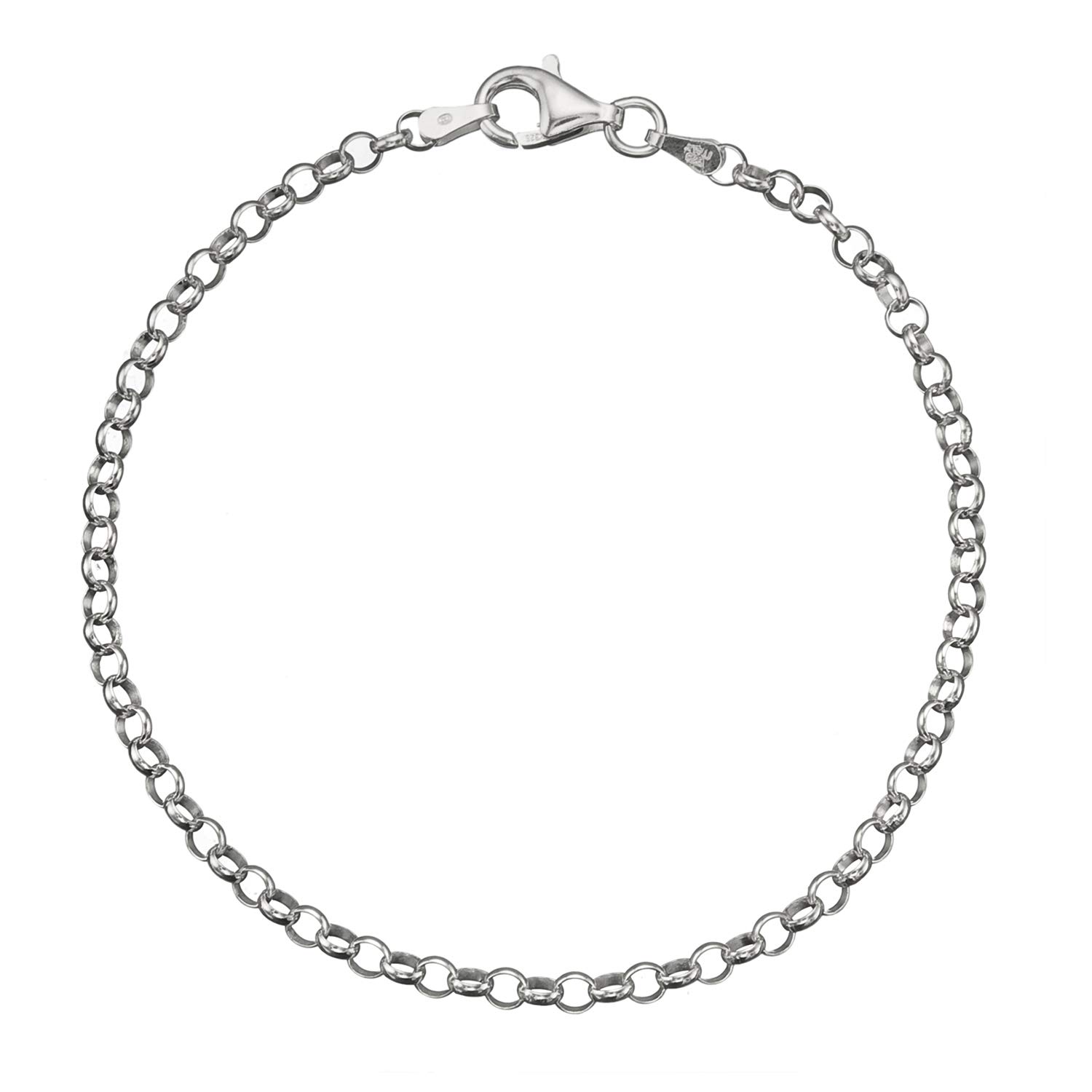 Solid 925 Sterling Silver 3.2mm Italian Round Rolo Cable Link Chain Anklet - 10"