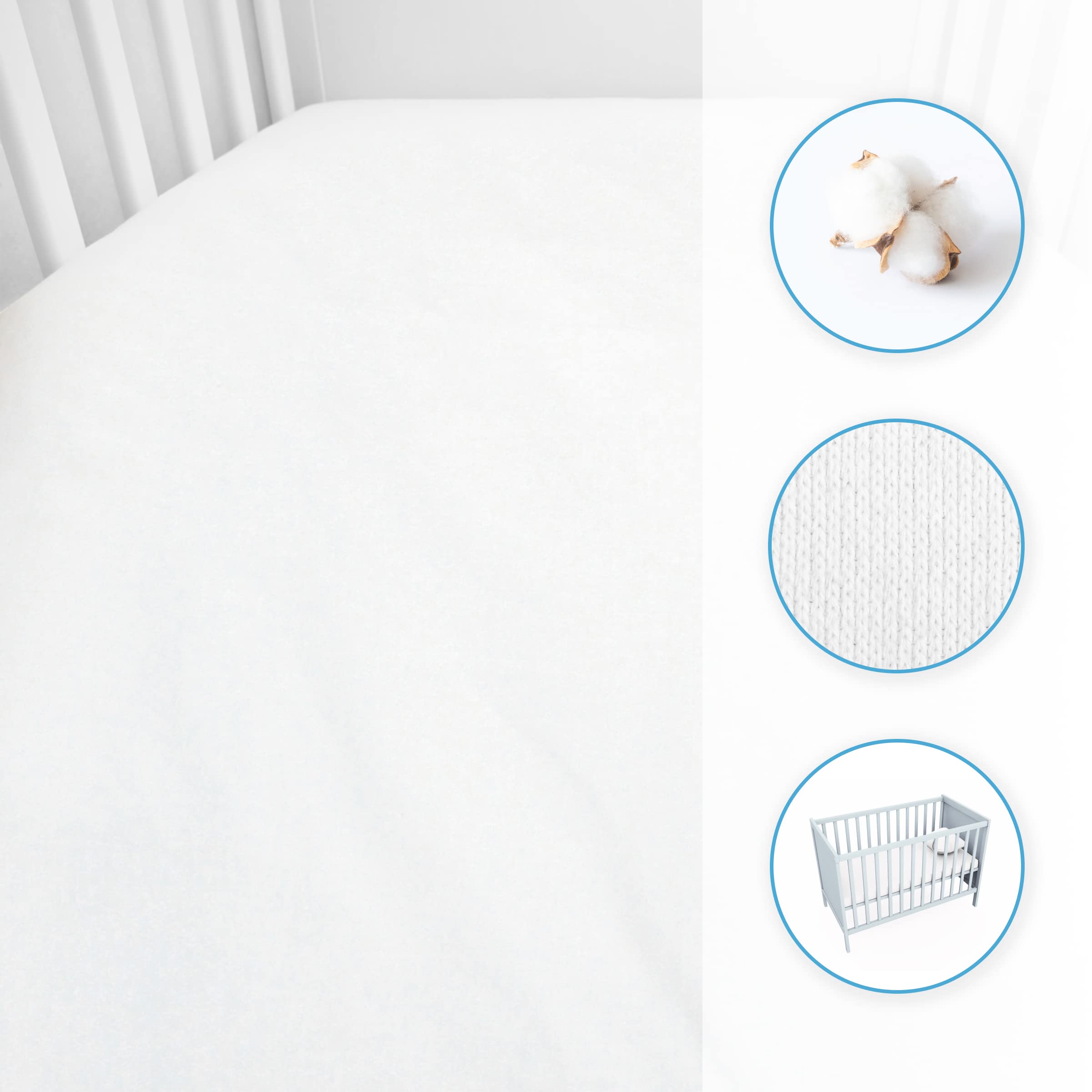 Jersey 100% Cotton Fitted Sheet for 120 x 60 cm Toddler Baby Cot Bed Mattress (White) - Image 3