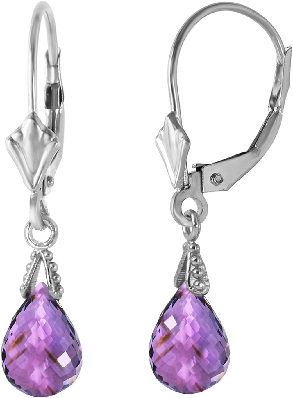 Galaxy Gold GG 14k Solid Gold Jewelry Set: Natural Briolette Purple Amethyst Pendant Necklace Dangle Earrings - Image 5