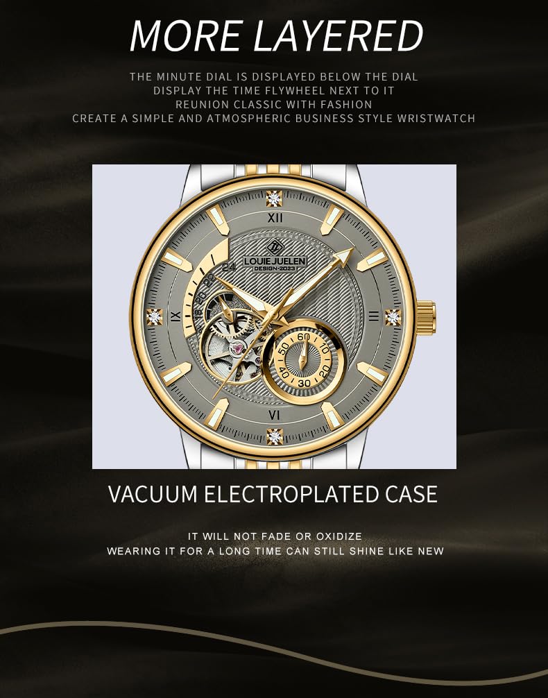BESTKANG Herren vollautomatische mechanische Skelettierte Tourbillon wasserdichte Edelstahl Multifunktionsuhr