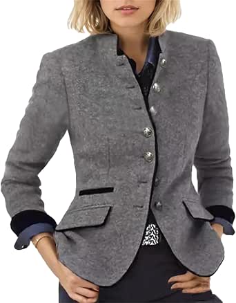 Women's Vintage Single-Breasted Tweed Blazer Jacket Elegant Long Sleeve