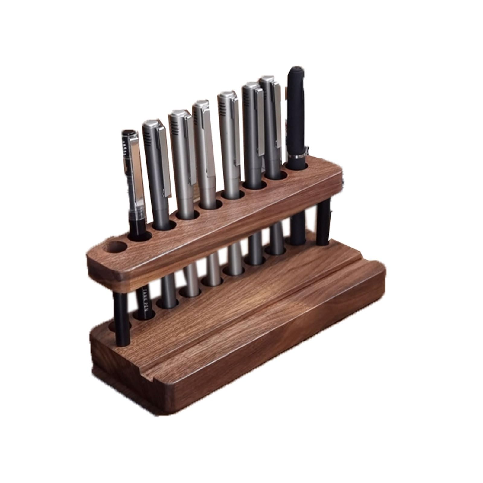 Portapenne in legno poroso e alluminio, organizer da scrivania multiforo con base antiscivolo, contenitore for cancelleria in massello