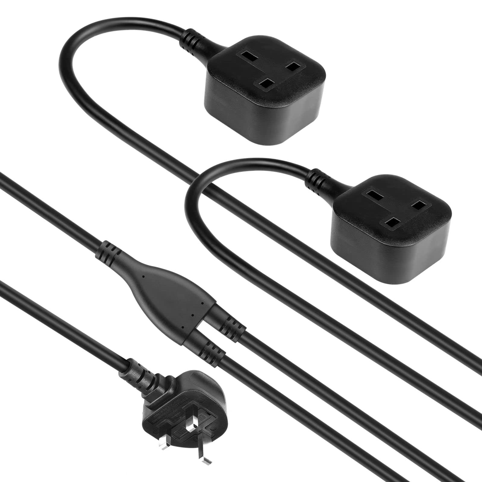 Extension Lead,1 Way Extension Cord 2 Metre Cable with 2 Independent UK 3 Pin Plugs Power Strips,Tough and Fireproof Extension Socket for Garden,Warehouse & Interior Renovation (Black)