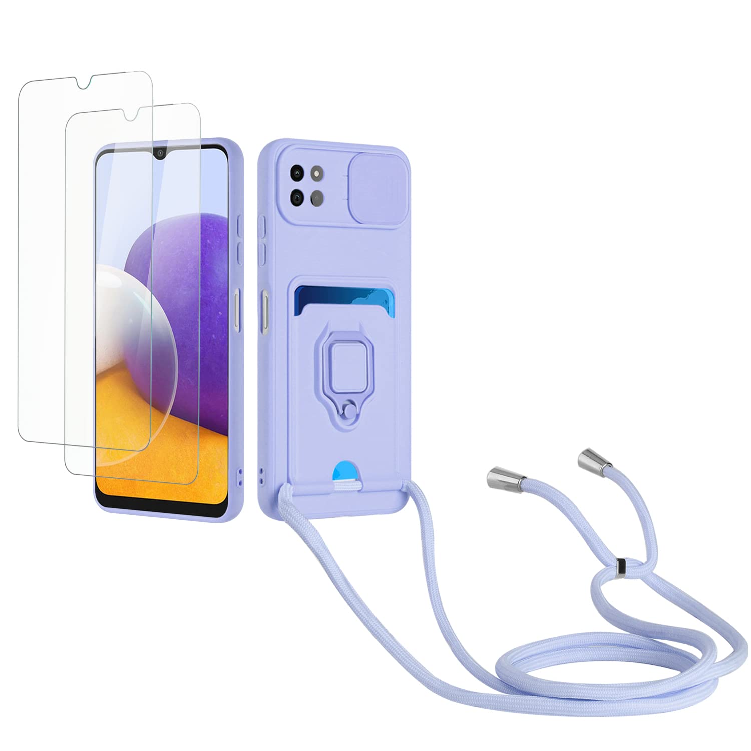 Kaslly Funda con Cuerda para Samsung Galaxy A35+[2 Pack Protector Pantalla],Case con Ranura para Tarjetas,Cubierta de Cámara Deslizante Proteger,Doble Cara Protección-Negro — view 63