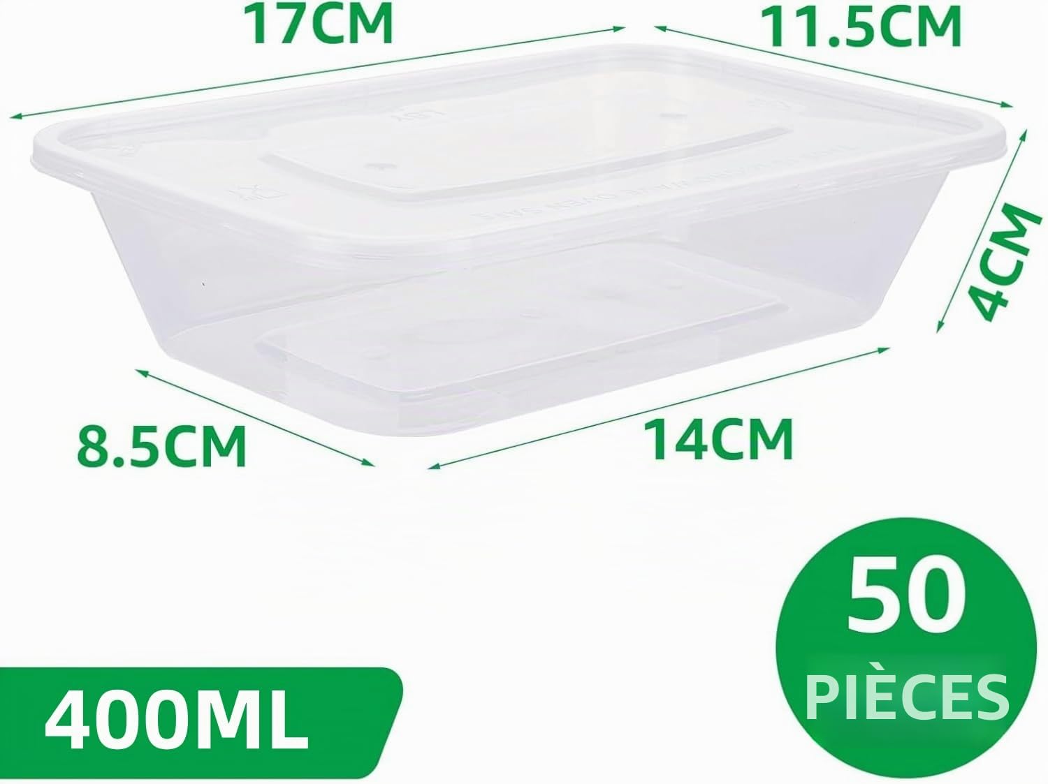 Lot De 50 Boîtes Congélation - 400 Ml, Barquette Alimentaire Boite Plastique Alimentaire Boite Alimentaire Plastique Couvercle, Plastique Sans BPA, Micro-ondes