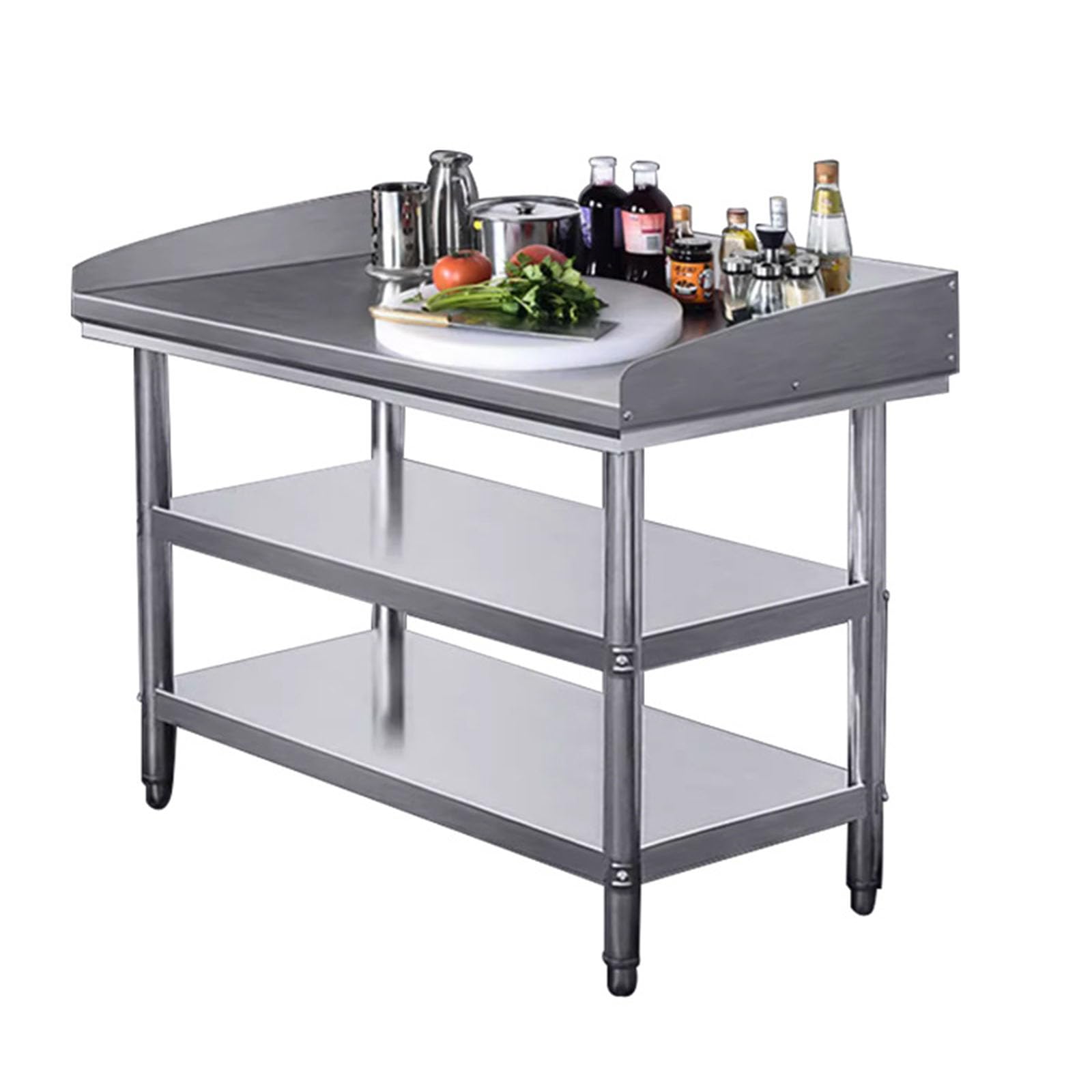 Poste de travail commercial avec dosseret et déflecteurs latéraux, charge élevée, 3 couches en acier inoxydable overshelf pour cuisine, salle à manger, maison, hôtel et extérieur(120X50cm/47.2X19.6in)