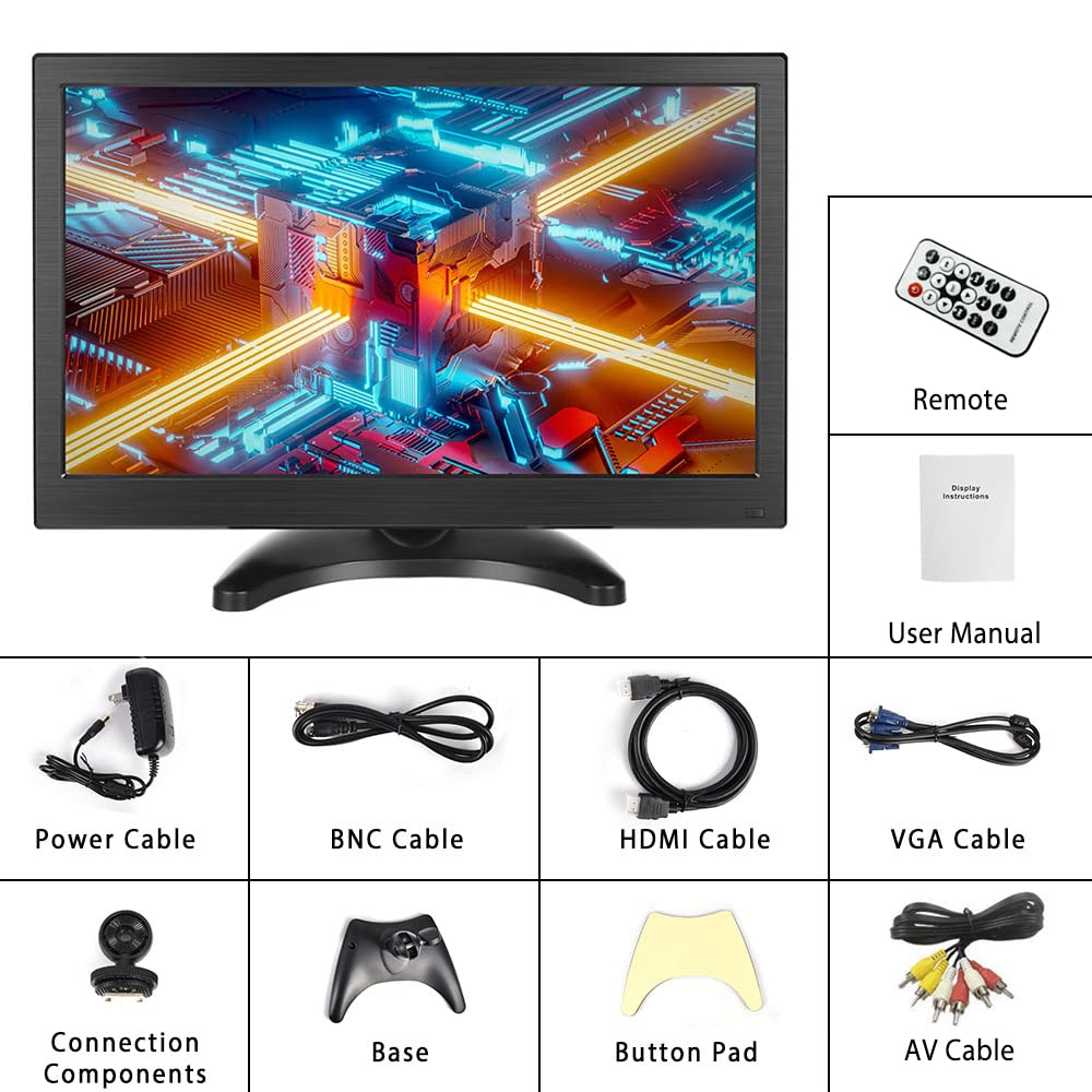 CAMECHO 13,3" Monitor portatile Full HD 1920 * 1080 display CCTV Incorporato altoparlante con connessione HDMI-VGA-AV-BNC Compatibile con PC, DVD, TV, telecamera di sorveglianza Telecamera posteriore