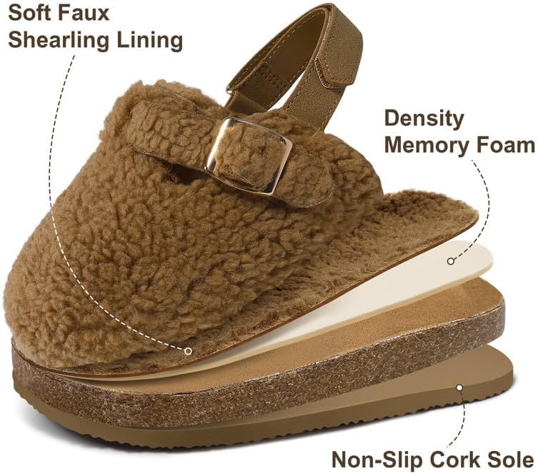 HOMEHOT Girls Clogs Fur Lined Cork Footbed for Big Kids Indoor Outdoor Sandals with Adjustable Buckle - Image 4
