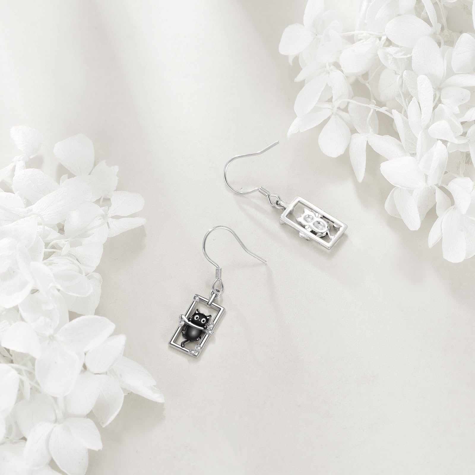 Pendientes colgantes de plata de ley 925 con diseño de gato negro, paz, pato, flamenco, circonita, sandía, gato, joyería de regalo para mujer