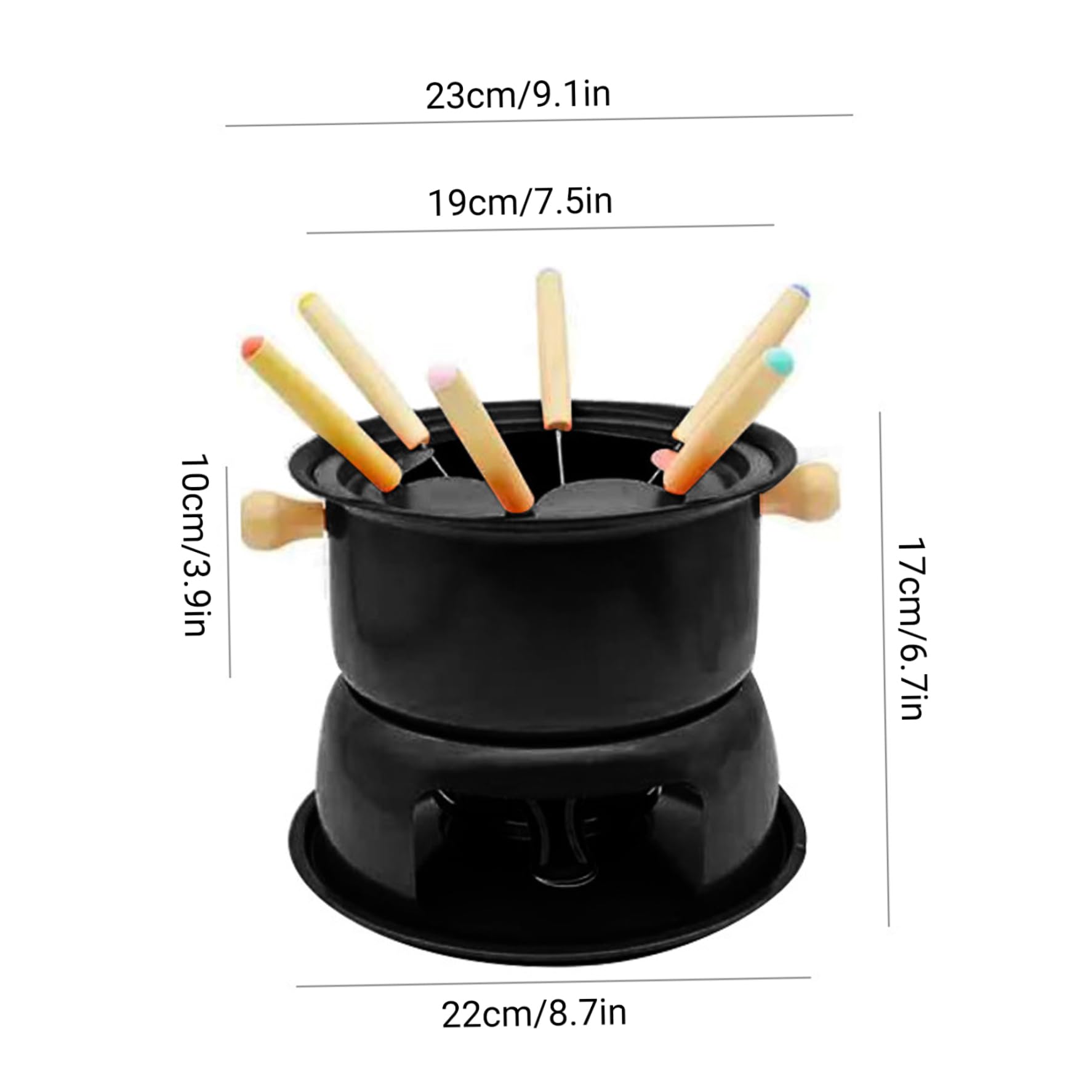 Service à Fondue : caquelon en Acier au Carbone avec 6 fourchettes, Tasse à Fondre pour Chocolat, Fromage et Viande, pour 6 Personnes