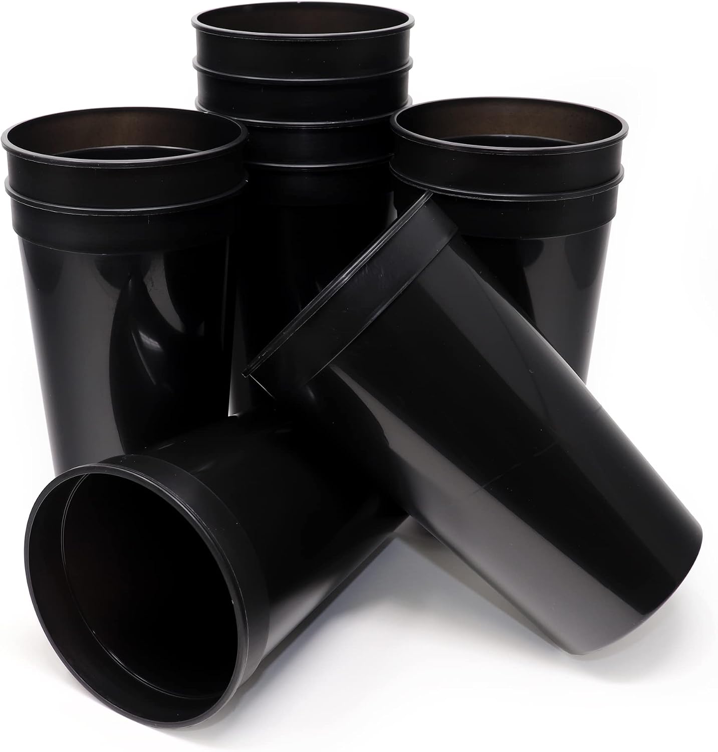 Rolling Sands 32 Oz Reusable Plastic Cups, 10 Pack, Made in USA, BPA-Free Dishwasher Safe Tumblers, Black