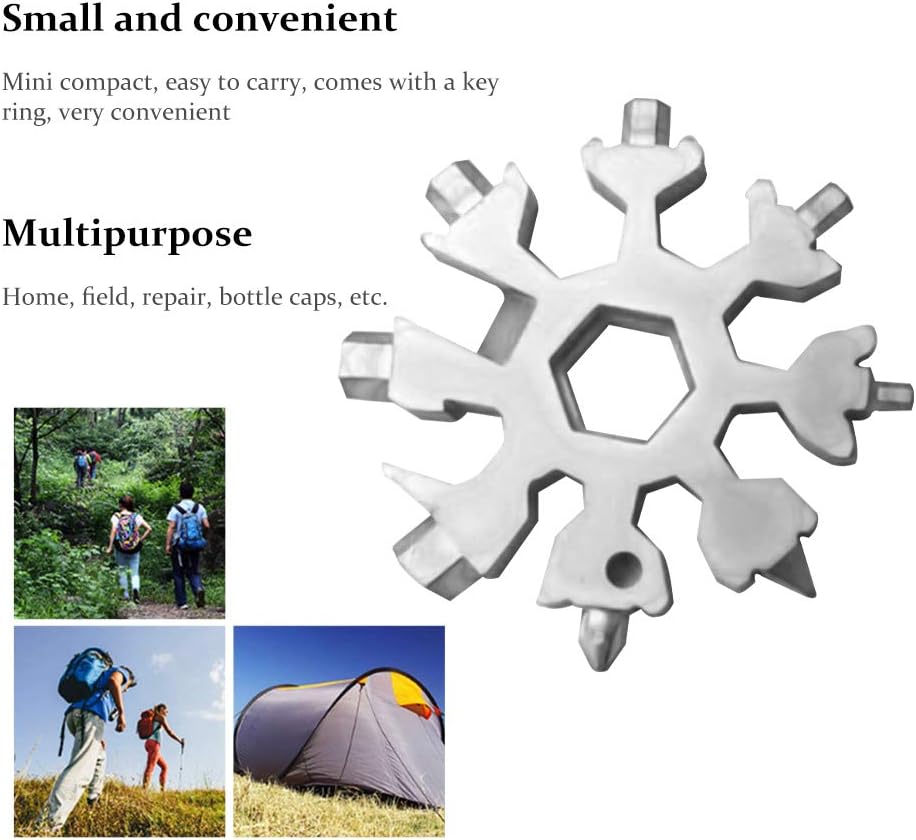 18-in-2 Snowflake Stainless Steel Multi Tool,Portable Snowboarding Compact Snowflakes Multitool,Incredible Snowflake Tool for Outdoor Camping